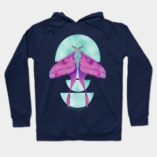 Neon Luna Moth on Half Moons Watercolor Art Hoodie